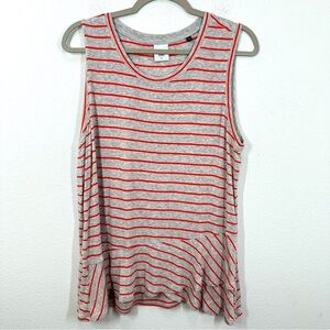 Cabi Grey Coral‎ Striped Ruffle Hem Sleeveless Top Crewneck Longline Size Large